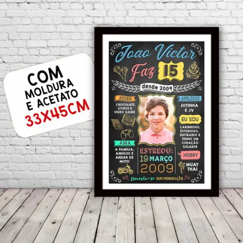 Quadro Poster c/ Moldura Aniversário 15 Anos A3 Menino
