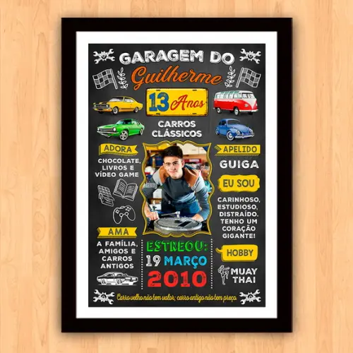 Quadro Poster c/ Moldura Aniversário 15 Anos Carros Mecânica