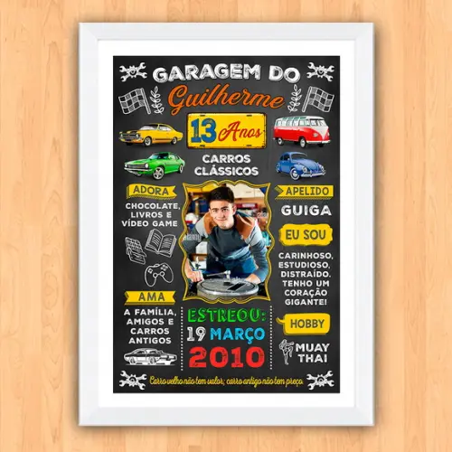 Quadro Poster c/ Moldura Aniversário 15 Anos Carros Mecânica