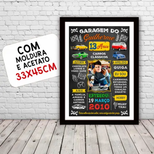 Quadro Poster c/ Moldura Aniversário 15 Anos Carros Mecânica