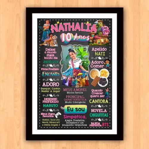 Quadro Poster Chalkboard Aniversário Encanto 10 Anos 30x42cm