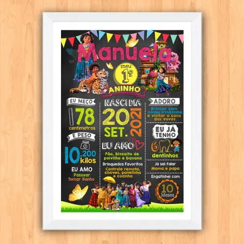 Quadro Poster Chalkboard Aniversário Encanto 30x42cm