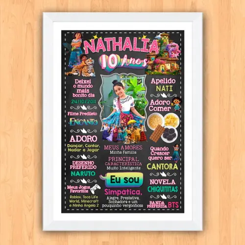 Quadro Poster Chalkboard Aniversário Encanto 10 Anos 30x42cm
