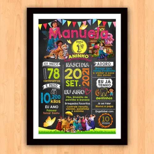 Quadro Poster Chalkboard Aniversário Encanto 30x42cm