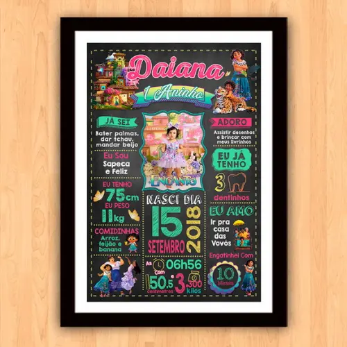 Quadro Poster Chalkboard Aniversário Encanto 30x42cm