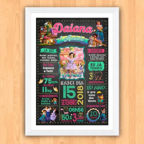 Quadro Poster Chalkboard Aniversário Encanto 30x42cm