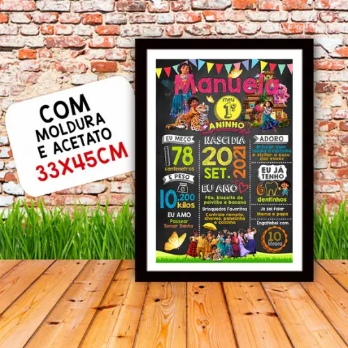 Quadro Poster Chalkboard Aniversário Encanto 30x42cm