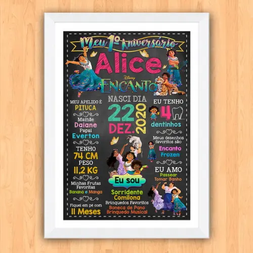 Quadro Poster Chalkboard Aniversário Encanto 30x42cm