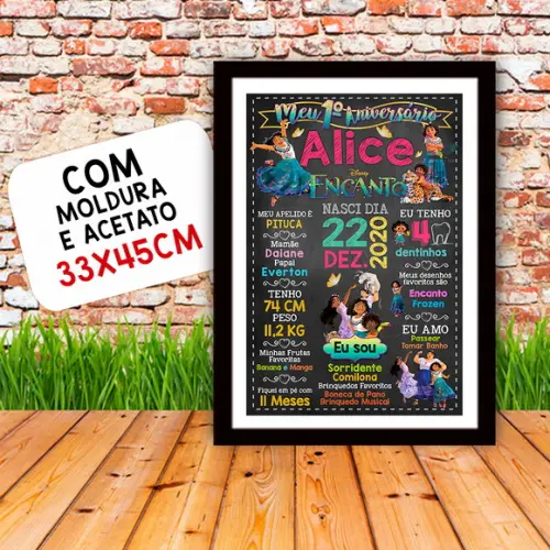 Quadro Poster Chalkboard Aniversário Encanto 30x42cm