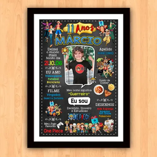 Quadro Poster Chalkboard Aniversário One Piece 30x42cm A3