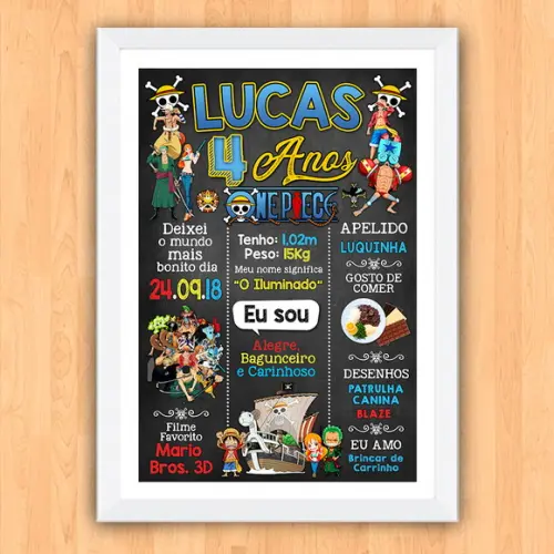 Quadro Poster Chalkboard Aniversário One Piece 30x42cm A3