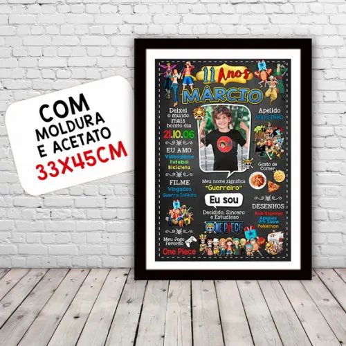 Quadro Poster Chalkboard Aniversário One Piece 30x42cm A3
