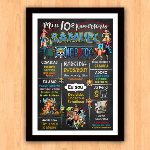 Quadro Poster Chalkboard Aniversário One Piece 30x42cm A3