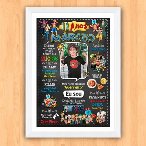 Quadro Poster Chalkboard Aniversário One Piece 30x42cm A3