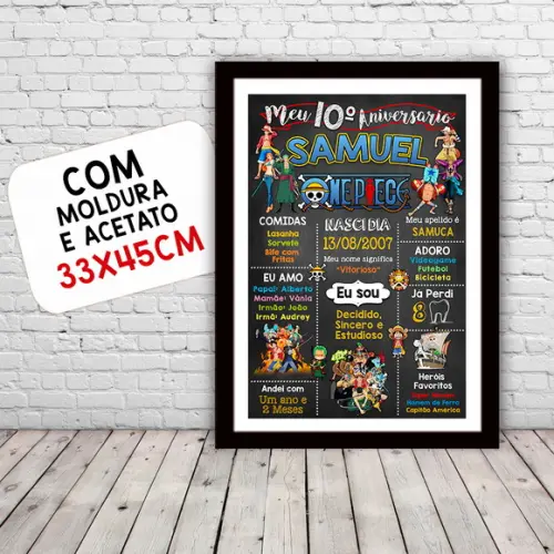 Quadro Poster Chalkboard Aniversário One Piece 30x42cm A3