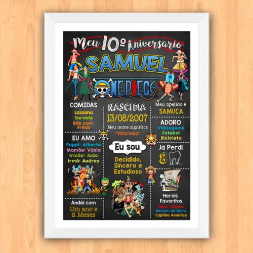Quadro Poster Chalkboard Aniversário One Piece 30x42cm A3