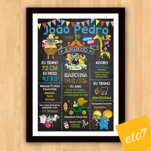 Quadro Poster Chalkboard Bita E Os Animais Moldura 30x42cm