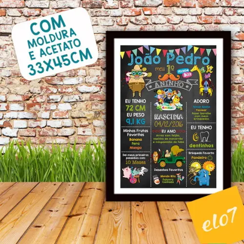 Quadro Poster Chalkboard Bita E Os Animais Moldura 30x42cm