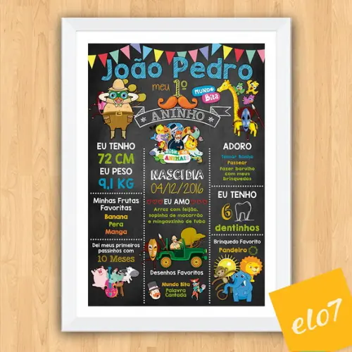 Quadro Poster Chalkboard Bita E Os Animais Moldura 30x42cm