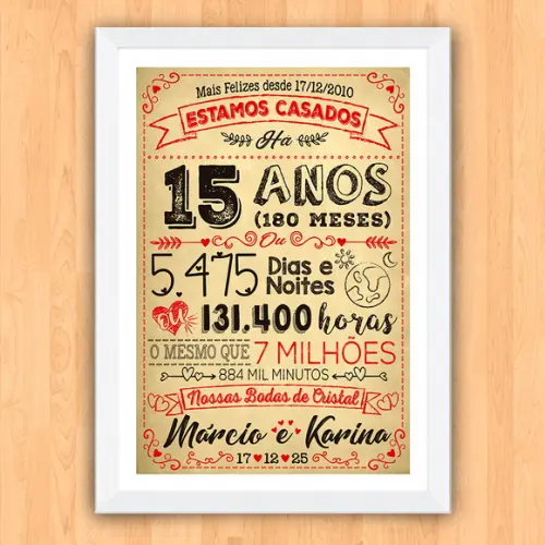 Quadro Poster Chalkboard Bodas 15 Anos Cristal A3 30x42cm