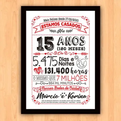 Quadro Poster Chalkboard Bodas 15 Anos Cristal A3 30x42cm
