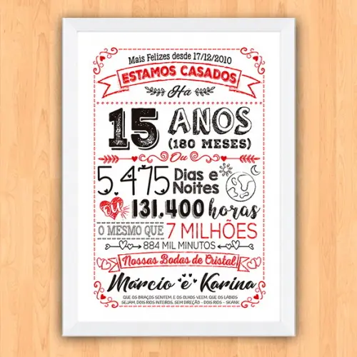 Quadro Poster Chalkboard Bodas 15 Anos Cristal A3 30x42cm