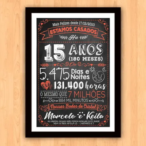 Quadro Poster Chalkboard Bodas 15 Anos Cristal A3 30x42cm
