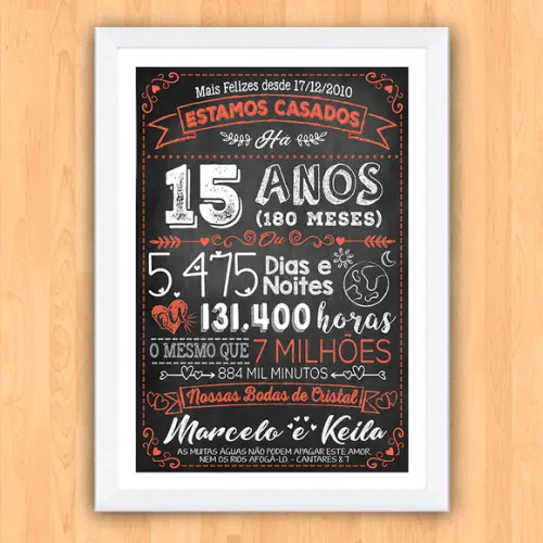 Quadro Poster Chalkboard Bodas 15 Anos Cristal A3 30x42cm