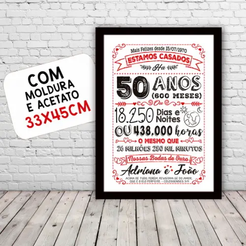 Quadro Poster Chalkboard Bodas 50 Anos Ouro A3 30x42cm