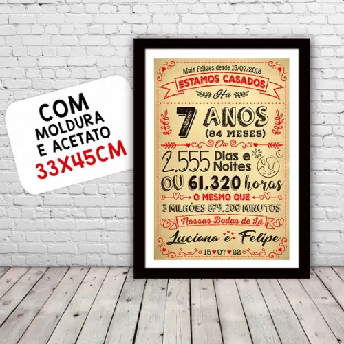Quadro Poster Chalkboard Bodas 7 Anos Lã A3 30x42cm