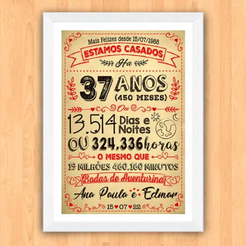 Quadro Poster Chalkboard Bodas Aventurina 37 Anos A3 30x42cm