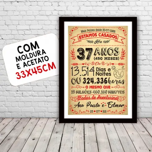 Quadro Poster Chalkboard Bodas Aventurina 37 Anos A3 30x42cm