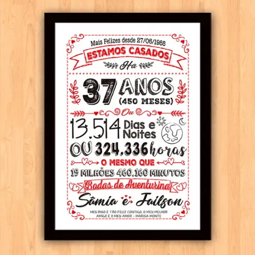 Quadro Poster Chalkboard Bodas Aventurina 37 Anos A3 30x42cm