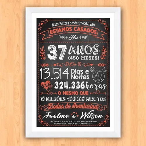 Quadro Poster Chalkboard Bodas Aventurina 37 Anos A3 30x42cm