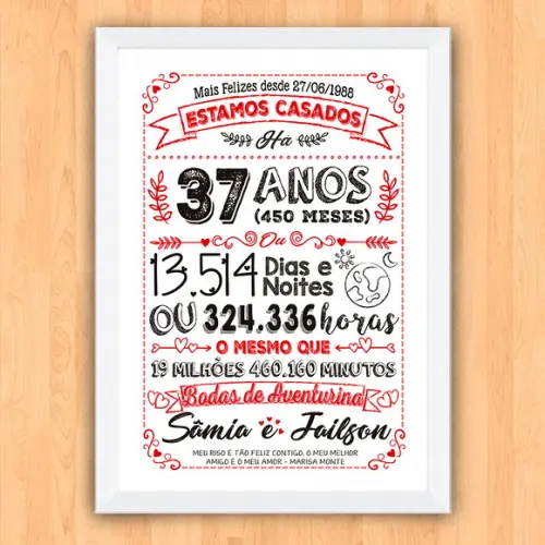 Quadro Poster Chalkboard Bodas Aventurina 37 Anos A3 30x42cm
