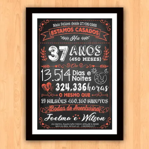 Quadro Poster Chalkboard Bodas Aventurina 37 Anos A3 30x42cm