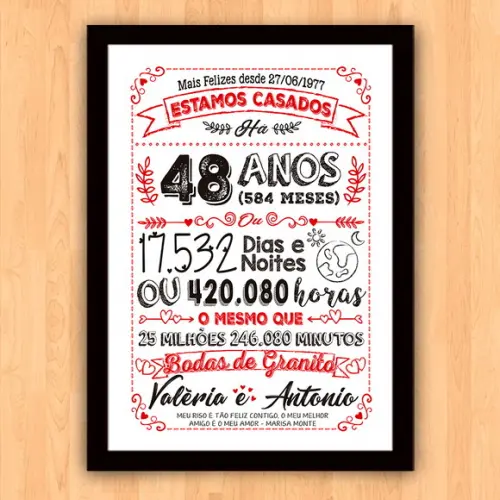 Quadro Poster Chalkboard Bodas Granito 48 Anos A3 30x42cm