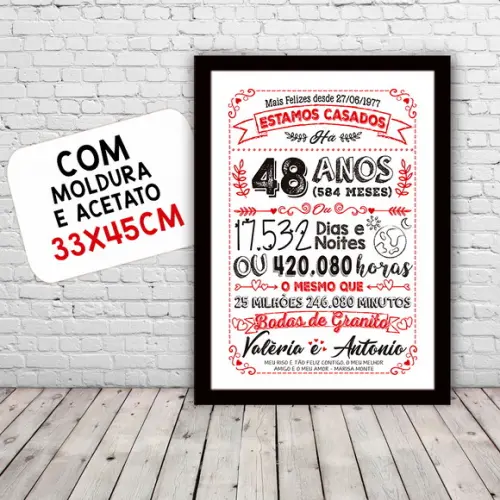Quadro Poster Chalkboard Bodas Granito 48 Anos A3 30x42cm
