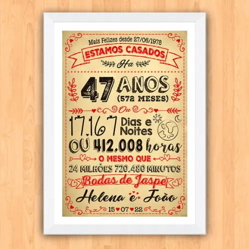 Quadro Poster Chalkboard Bodas Jaspe 47 Anos A3 30x42cm
