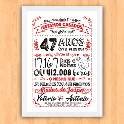 Quadro Poster Chalkboard Bodas Jaspe 47 Anos A3 30x42cm