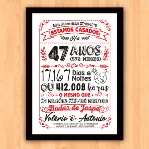 Quadro Poster Chalkboard Bodas Jaspe 47 Anos A3 30x42cm