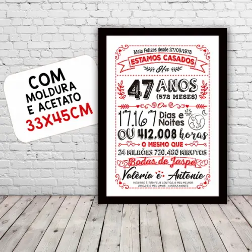 Quadro Poster Chalkboard Bodas Jaspe 47 Anos A3 30x42cm