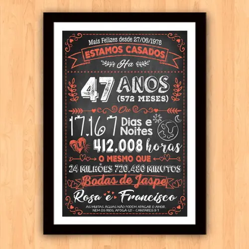 Quadro Poster Chalkboard Bodas Jaspe 47 Anos A3 30x42cm