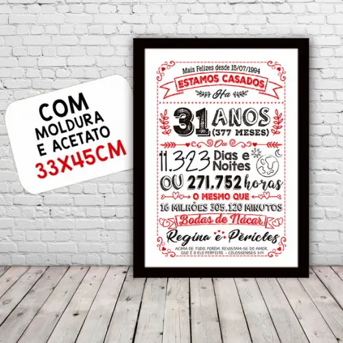 Quadro Poster Chalkboard Bodas Nácar 31 Anos A3 30x42cm
