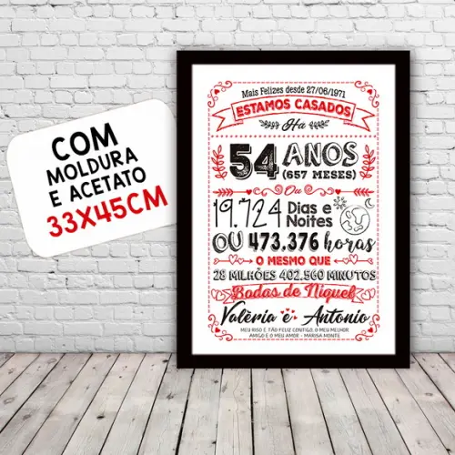 Quadro Poster Chalkboard Bodas Níquel 54 Anos 30x42cm