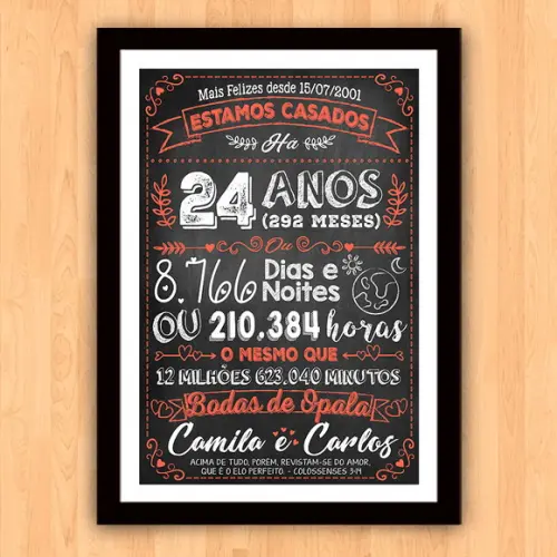 Quadro Poster Chalkboard Bodas Opala 24 Anos A3 30x42cm