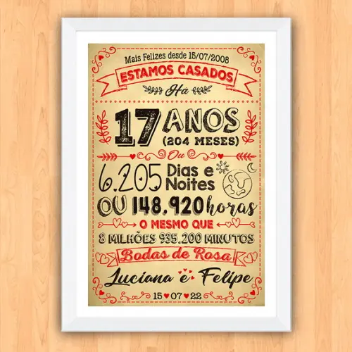 Quadro Poster Chalkboard Bodas Rosa 17 Anos A3 30x42cm