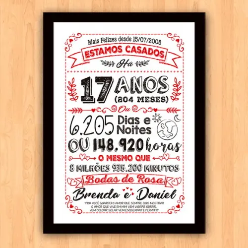 Quadro Poster Chalkboard Bodas Rosa 17 Anos A3 30x42cm