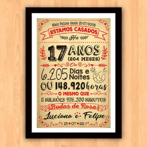 Quadro Poster Chalkboard Bodas Rosa 17 Anos A3 30x42cm
