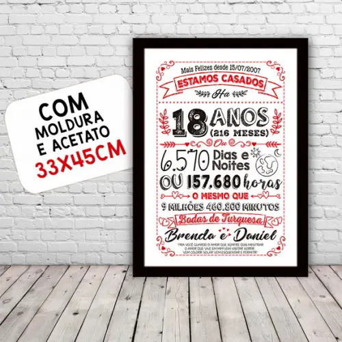 Quadro Poster Chalkboard Bodas Turquesa 18 Anos A3 30x42cm